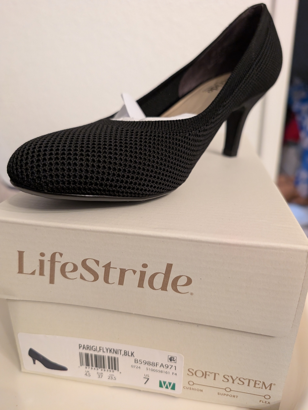 Life Stride Black Knit Pointed-Toe Pump Heel